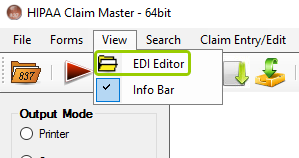 The "EDI Editor" option is under the "View" tab.