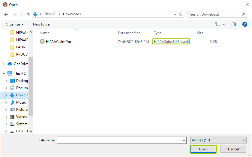 Check for the .edi extension when opening a file.