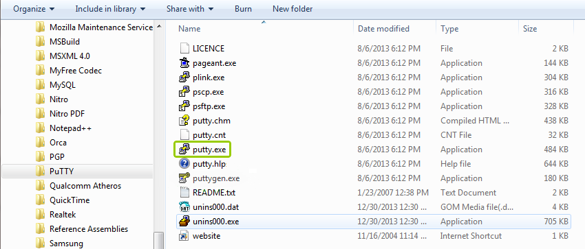 The application location to launch is "puttygen exe."