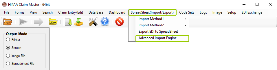 The "Advance Import Engine" option is under the "SpreadSheet(Import/Export)" tab.