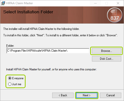 The "Installation Folder" window.