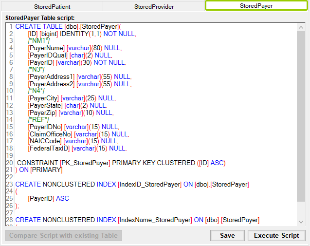 The "StoredPayer Table" script text box.
