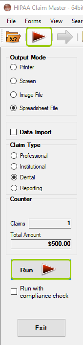 The �Run� button locations in the Taskbar and Info Bar.