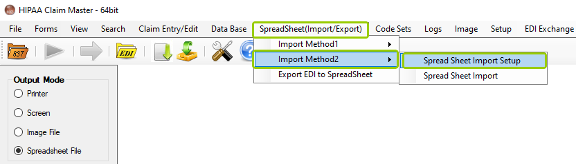 The "Import Claims From Excel or Text File: Setup" window.