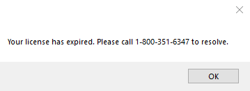 The license expired pop-up window.