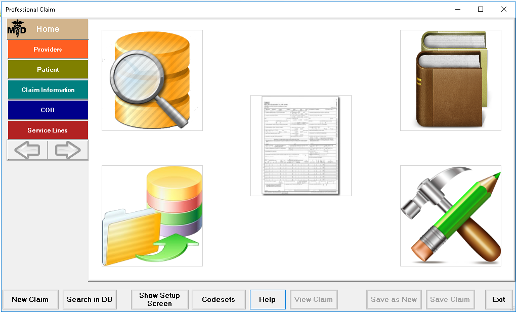 The "Professional Claim" window.