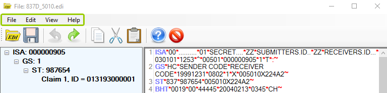 The "Tab Menu Bar" in the "EDI Editor" window.