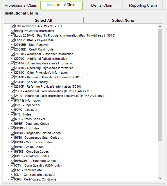 The "Institutional Claim" tab.
