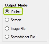 The "Printer" mode is in the "Output Mode" box. 
