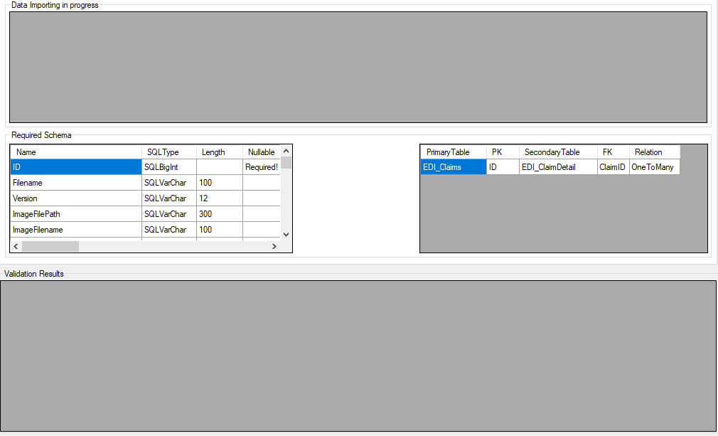 The data viewing boxes in the �Excel Import� window.
