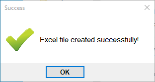 Pop-up confirming the creation of the spreadsheet.