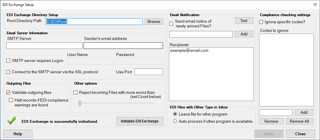 The "EDI Exchange Setup" window.