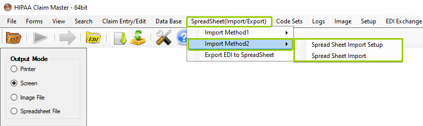 The "Import Method 2" option is under the "Spreadsheet (Import/Export)" tab.