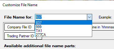 The "File Name for" drop-down menu.