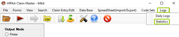 The "Statistics" option is in the "Logs" tab.