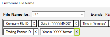 Click the "X" to remove the file naming element.