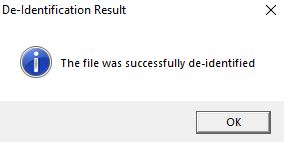 The "De-Identification Result" pop-up.