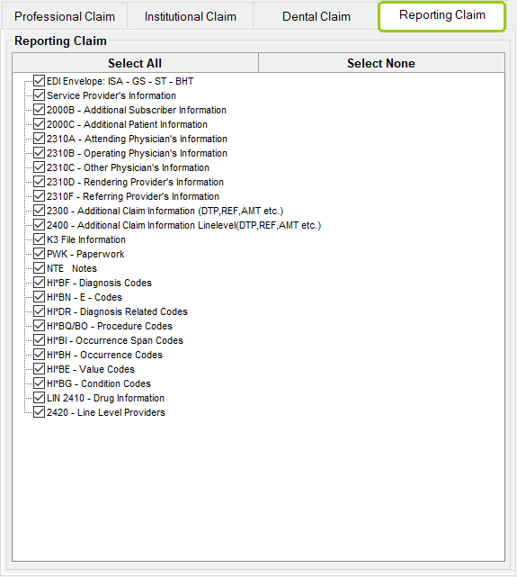 The "Reporting Claim" tab.