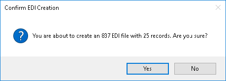 The "Confirm EDI Creation" pop up.