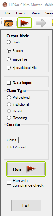 The "Run" button options in the main window.
