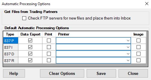 EDI Exchange Automatic Processing options.
