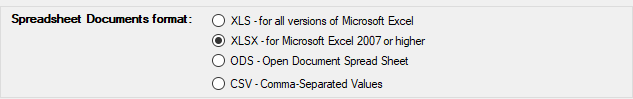 The four spreadsheet document formats.