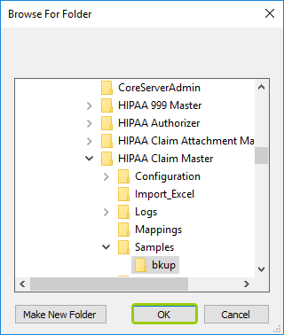 "Browse for Folder" pop-up window.