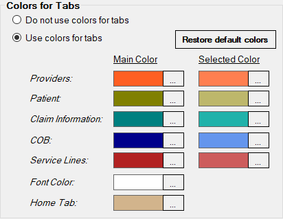 The "Colors for Tabs" box.