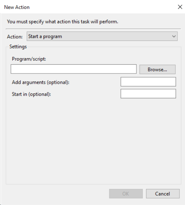 The �New Action� window.