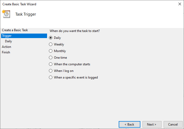 Determine the type of trigger that will start your task.