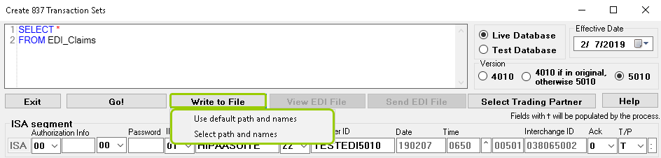 The "Write to File" button.