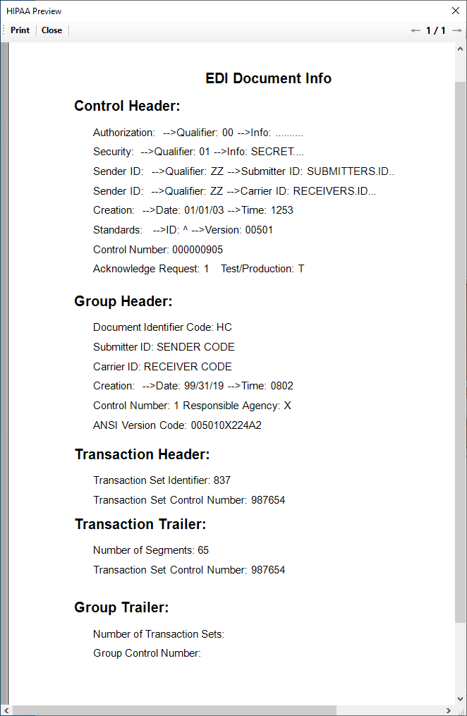 The "Document Info" preview window.