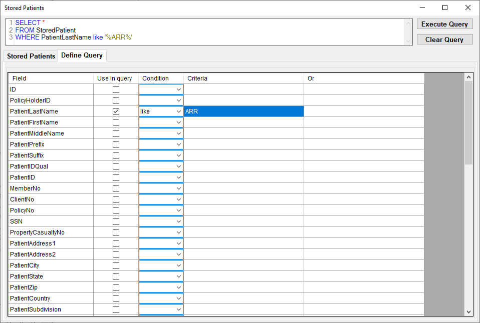 Sample of a query for "ARR" in the "Define Query" tab.