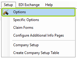The "Options" item is under the "Setup" tab.
