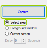 Click the "Capture" button with "Select area" selected to take a screenshot of a specific area.
