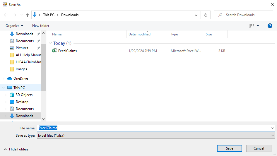 Select the location to save the spreadsheet.