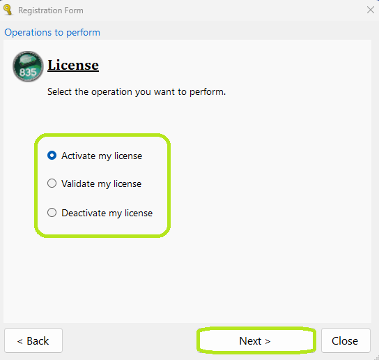 To renew your trial, select "Activate License."