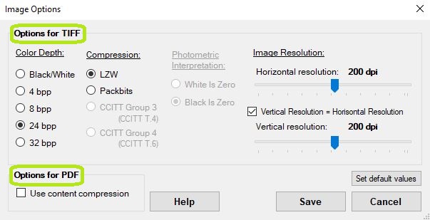 The "Image File Options" window. The "Image File Options" window.