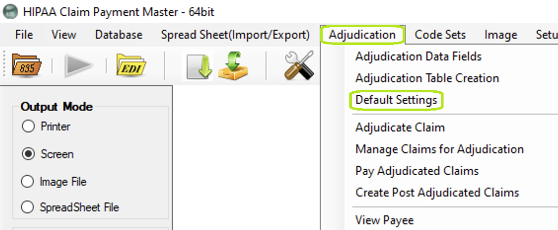 Default Settings in the menu.