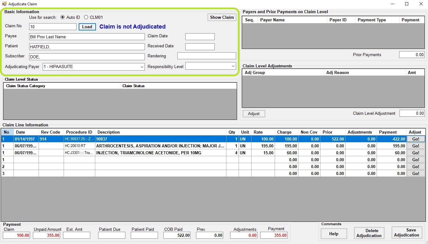 Previous payers will be displayed to the top right.