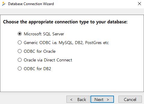 Choose the appropriate connection type to your database. Choose the appropriate connection type to your database.