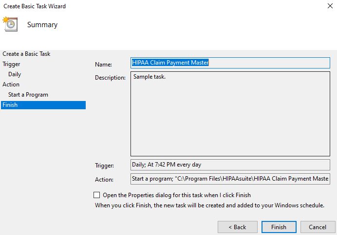 Review your settings in the "Finish" step.