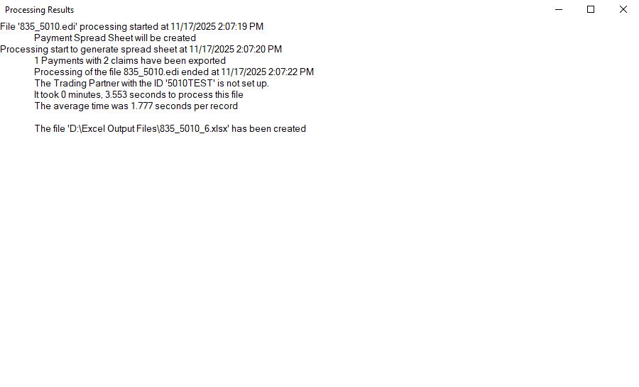 The "Processing Results" window. The "Processing Results" window.