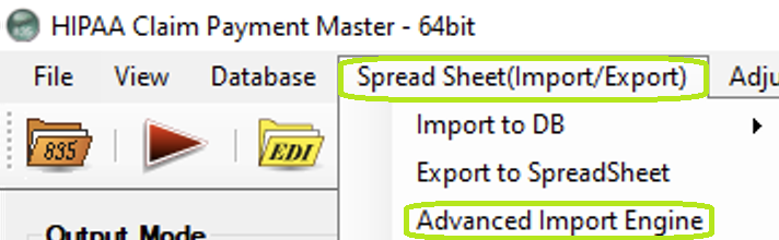 The "Advance Excel Import Engine" option is under the "Spread Sheet(Import/Export)" tab.