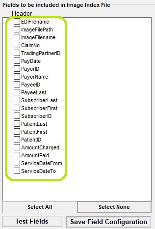 The fields to be included in the image index file.