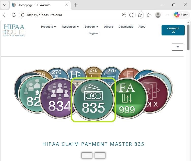 The Claim Payment Master 835 Icon in the HIPAAsuite website homepage. 