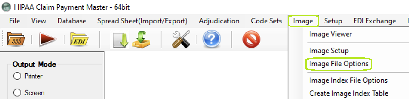 The "Image File Options" menu. The "Image File Options" menu.