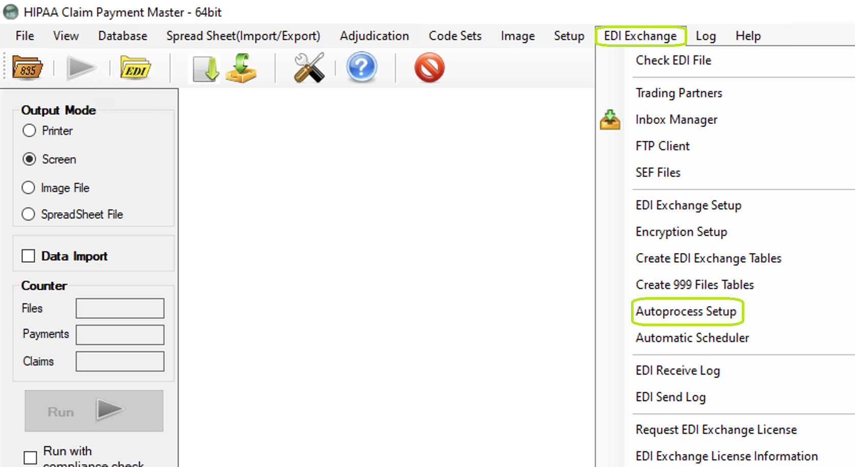 "Autoprocess Setup" option in the "EDI Exchange" menu. "Autoprocess Setup" option in the "EDI Exchange" menu.