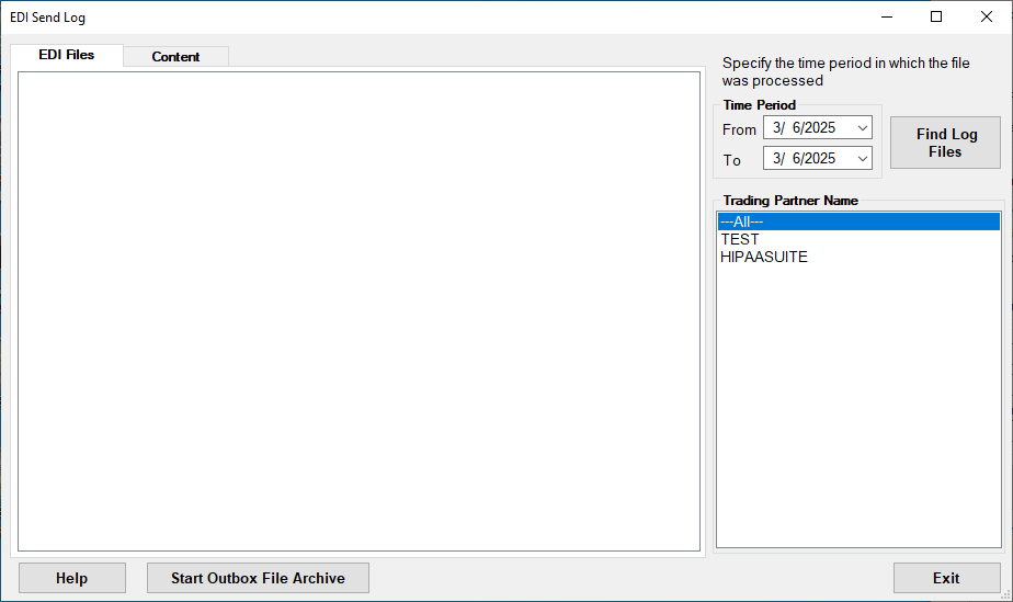 The "EDI Send Log" window.