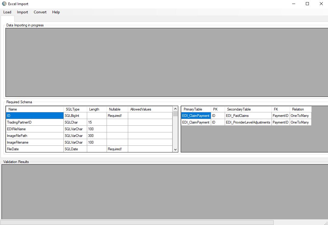 The �Excel Import� window.